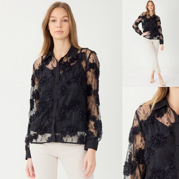 Chandler Floral Lace Button Up - Picture 1 of 9
